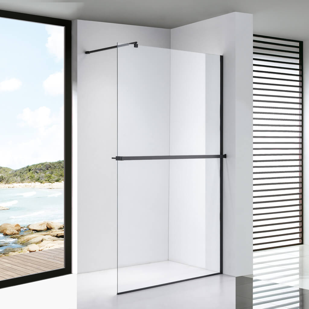 Stuxi Milano Plus Walk-in zuhanyfal 140x200 cm matt fekete profillal, 8 mm biztonsági üveggel