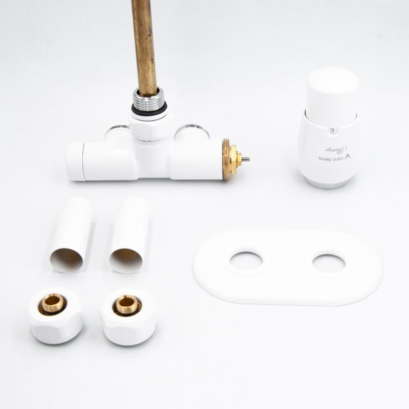AREZZO design SPEARPEX fényes fehér, jobbos lándzsás radiátor szelep központi fűtésről és fűtőpartronnal való működtetéssel