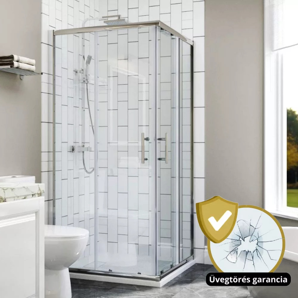 Elio 80x80 cm szögletes két tolóajtós zuhanykabin 6 mm vastag vízlepergető biztonsági üveggel, króm elemekkel, 190 cm magas