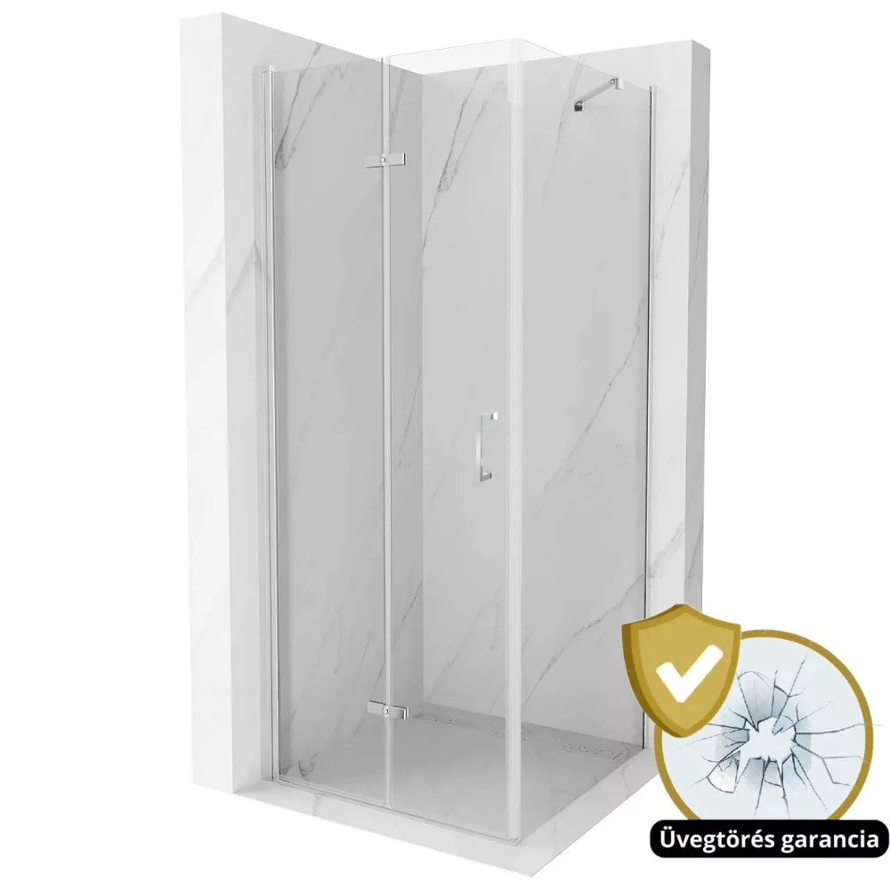 Porto 100x100 cm szögletes összecsukható nyílóajtós zuhanykabin 6 mm vastag vízlepergető biztonsági üveggel, króm