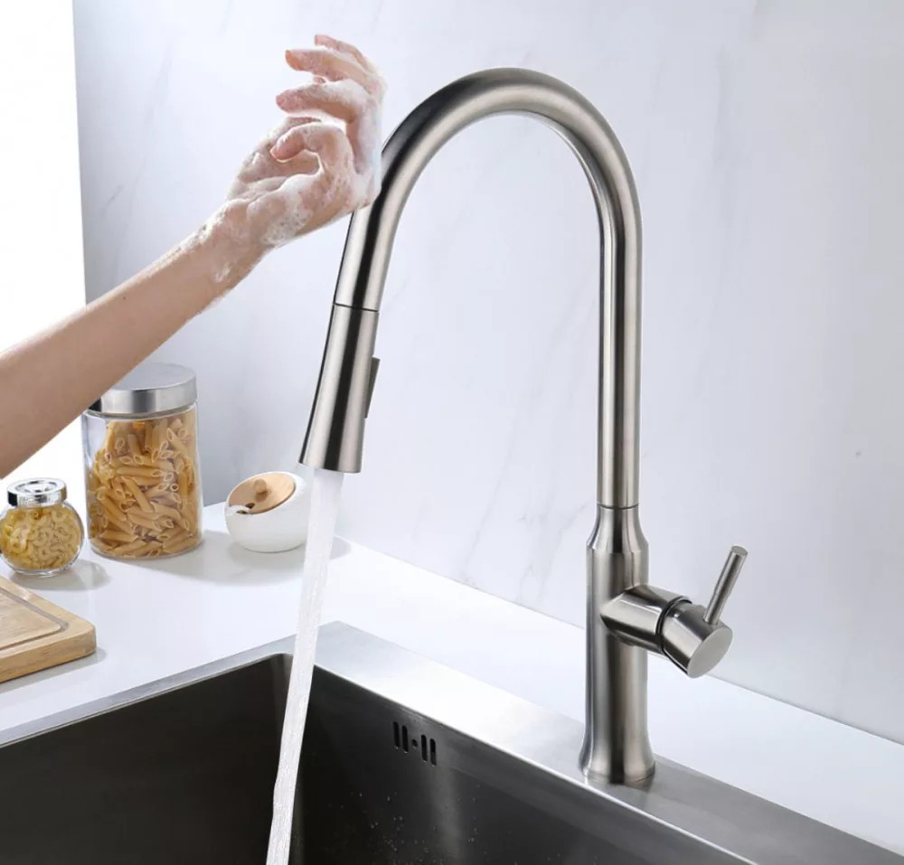 Diplon króm egykaros álló magasított érintő szenzoros konyhai mosogató csaptelep kihúzható zuhanyfejjel ST8401